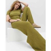 M&S Textured Pull On Wide Leg Trousers Winter Lime