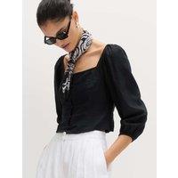 M&S Linen Rich Puff Sleeve Top Black
