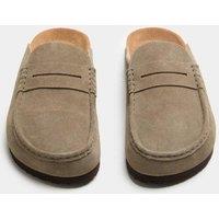 M&S Suede Saddle Loafer Corkbed Mules Taupe