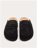 M&S Suede Saddle Loafer Corkbed Mules Taupe