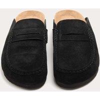 M&S Suede Saddle Loafer Corkbed Mules Black