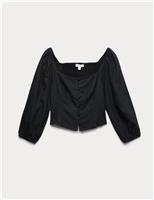 M&S Linen Rich Puff Sleeve Top White