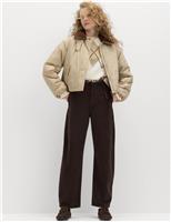 M&S Pure Cotton Crease Front Barrel Leg Trousers Ecru