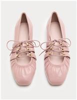 M&S Lace Up Flat Ballet Pumps Pale Pink