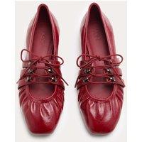 M&S Lace Up Flat Ballet Pumps Dark Red