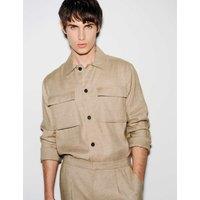 Autograph Linen Blend Twill Performance Overshirt Sand