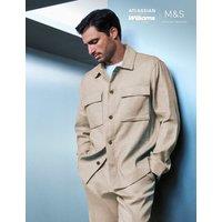 Autograph Linen Blend Twill Performance Overshirt Sand