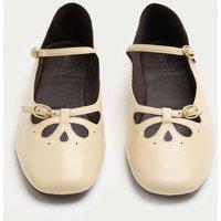 M&S Leather Cut Out Mary Jane Ballet Pumps Buttermilk