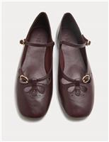 M&S Leather Cut Out Mary Jane Ballet Pumps Buttermilk