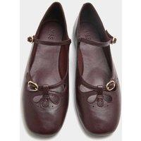 M&S Leather Cut Out Mary Jane Ballet Pumps Burgundy