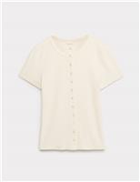 Per Una Cotton Rich Ribbed Button Front Top Dark Mole