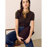 Per Una Cotton Rich Ribbed Button Front Top Dark Mole