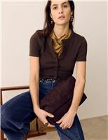 Cotton Rich Ribbed Button Front Top