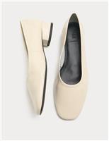 M&S Leather Block Heel Pumps Soft White