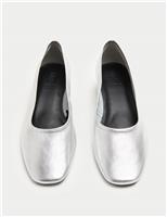 M&S Leather Block Heel Pumps Soft White