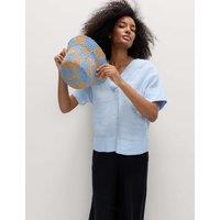 M&S Pure Linen V-Neck Popover Top Chambray