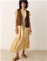 Cotton Rich Printed Midi Waisted Dress