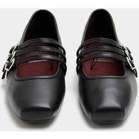 M&S Leather Triple Strap Mary Jane Ballet Pumps Black