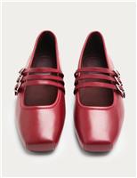 Leather Triple Strap Mary Jane Ballet Pumps