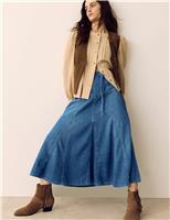 Denim Tie Waist Midi Skirt