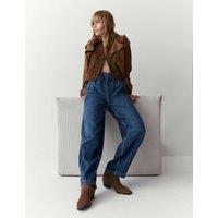Per Una High Waisted Barrel Ankle Grazer Jeans Dark Indigo