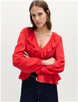 M&S Waisted Ruffle Blouse Red