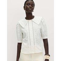 M&S Pure Cotton Sailor Collar Button Through Shirt White