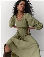 Scoop Neck Midi Shirred Dress