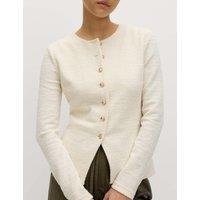 M&S Textured Button Detail Peplum Top with Cotton Ivory