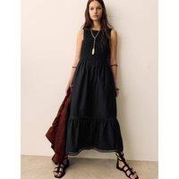 Per Una Pure Cotton Midi Shirred Dress Black