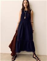 Pure Cotton Midi Shirred Dress