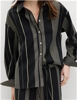 M&S Striped Collared Button Through Shirt Black Mix