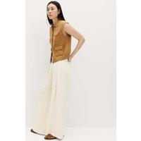 M&S High Waisted Pleated Palazzo Jeans Ecru