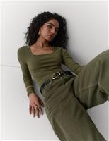 Cotton Modal Blend Ribbed Square Neck Top