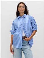 M&S Pure Cotton Striped Girlfriend Shirt Blue Mix