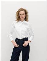 M&S Pure Cotton Tie Neck Detail Shirt White