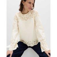 M&S Pure Cotton Embroidered Cutwork Top Ivory