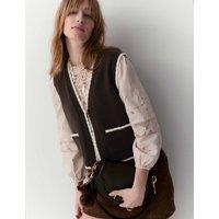 Per Una Scallop Edge Detail Knitted Tabard With Wool Brown Mix