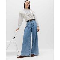 M&S High Waisted Pleated Palazzo Jeans Medium Indigo