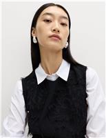 Floral Jacquard Fringed V-Neck Tailored Top