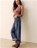 Per Una Western High Waisted Studded Tapered Jeans Light Indigo