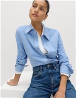 M&S Faux Suede Collared Button Through Shirt Medium Blue