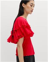 M&S Ruffle Button Detail Relaxed Top Red