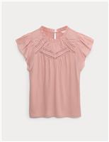 Pure Cotton Pintuck Yoke Angel Sleeve Top