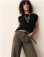 Linen Blend Pleated Shoulder Detail Muscle Top