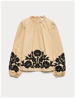 Pure Cotton Contrast Applique Blouse