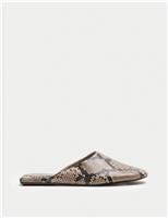 M&S Snake Print Slip On Flat Mules Brown Mix
