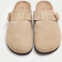 M&S Suede Scallop Edge Strap Clogs Sand