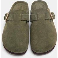 M&S Suede Scallop Edge Strap Clogs Olive