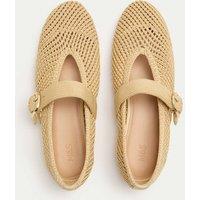 M&S Buckle Flat Mary Jane Ballet Pumps Natural